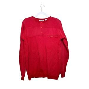 Vtg. Piccadilly Mens Red Cotton Long Sleeve Henley Button Up Sweatshirt L Tall‎